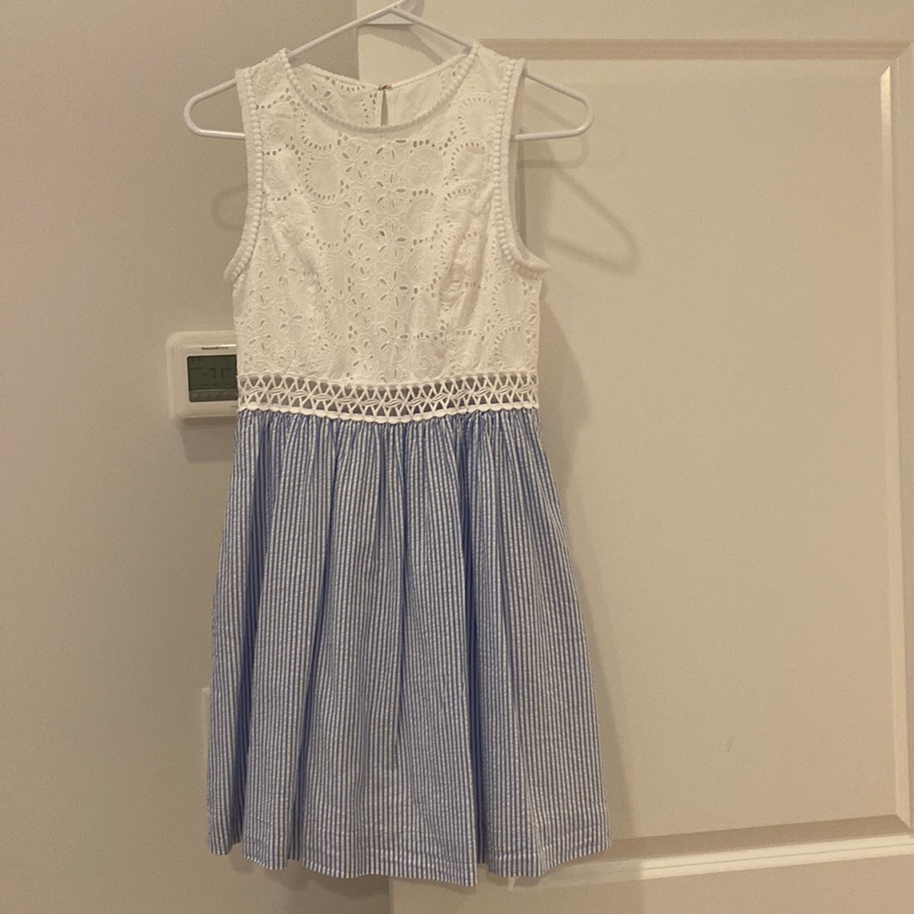 Lilly Pulitzer White Lace Top Blue Striped Mini Dress